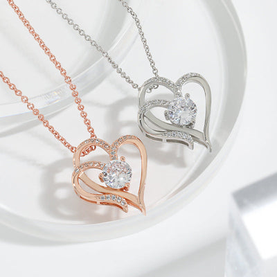 Double Heart Necklace with Zirconia