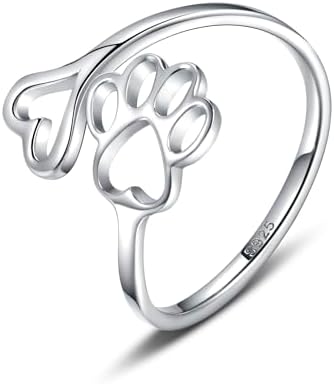 Handmade Paw Print Heart Sterling Silver Adjustable Ring