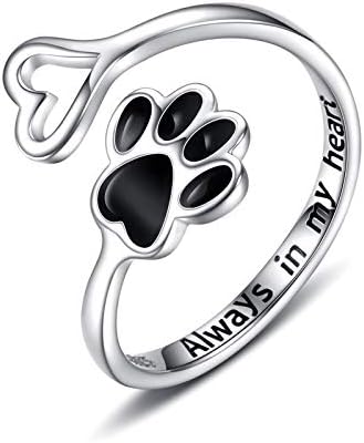Handmade Paw Print Heart Sterling Silver Adjustable Ring