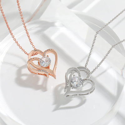 Double Heart Necklace with Zirconia