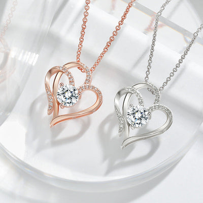 Double Heart Necklace with Zirconia