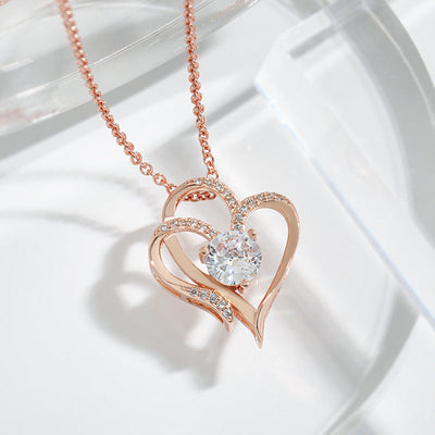 Double Heart Necklace with Zirconia