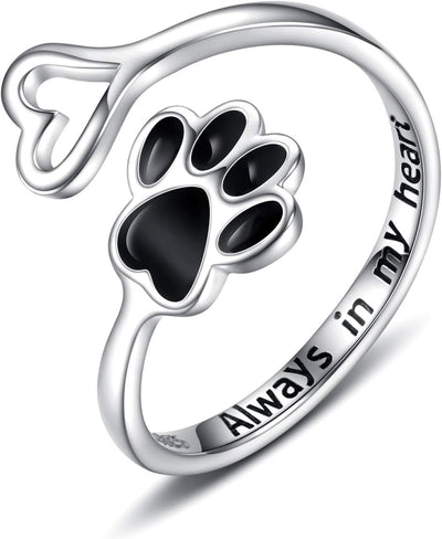 Handmade Paw Print Heart Sterling Silver Adjustable Ring
