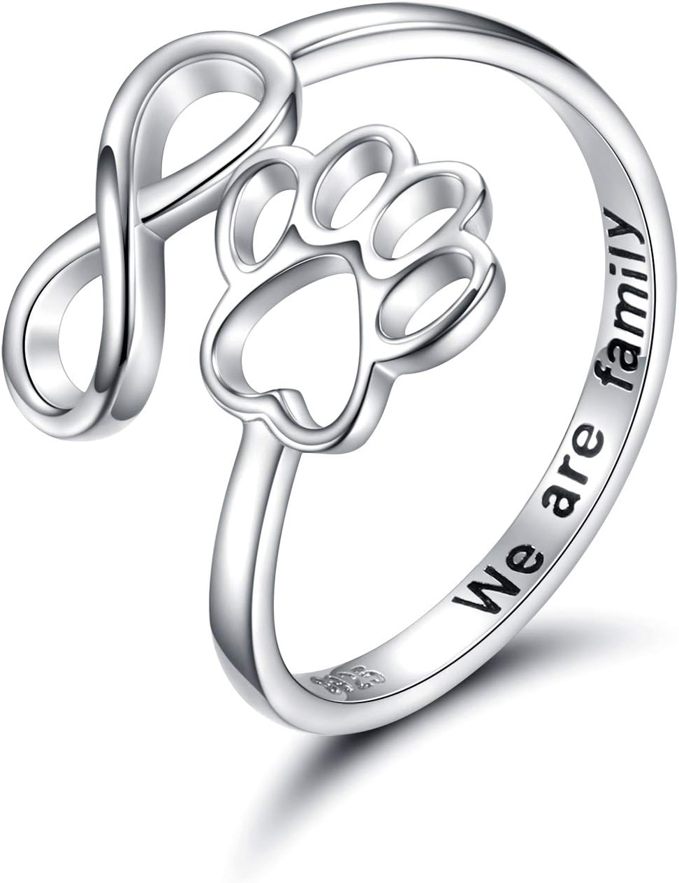 Handmade Paw Print Heart Sterling Silver Adjustable Ring