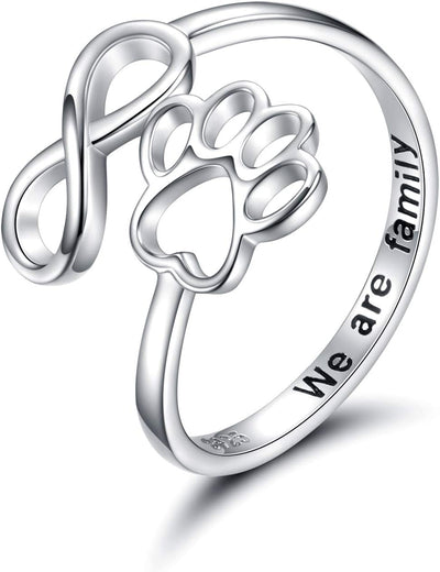 Handmade Paw Print Heart Sterling Silver Adjustable Ring