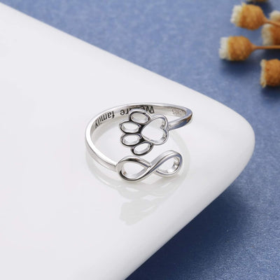 Handmade Paw Print Heart Sterling Silver Adjustable Ring