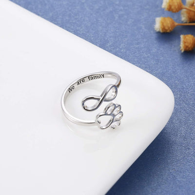 Handmade Paw Print Heart Sterling Silver Adjustable Ring