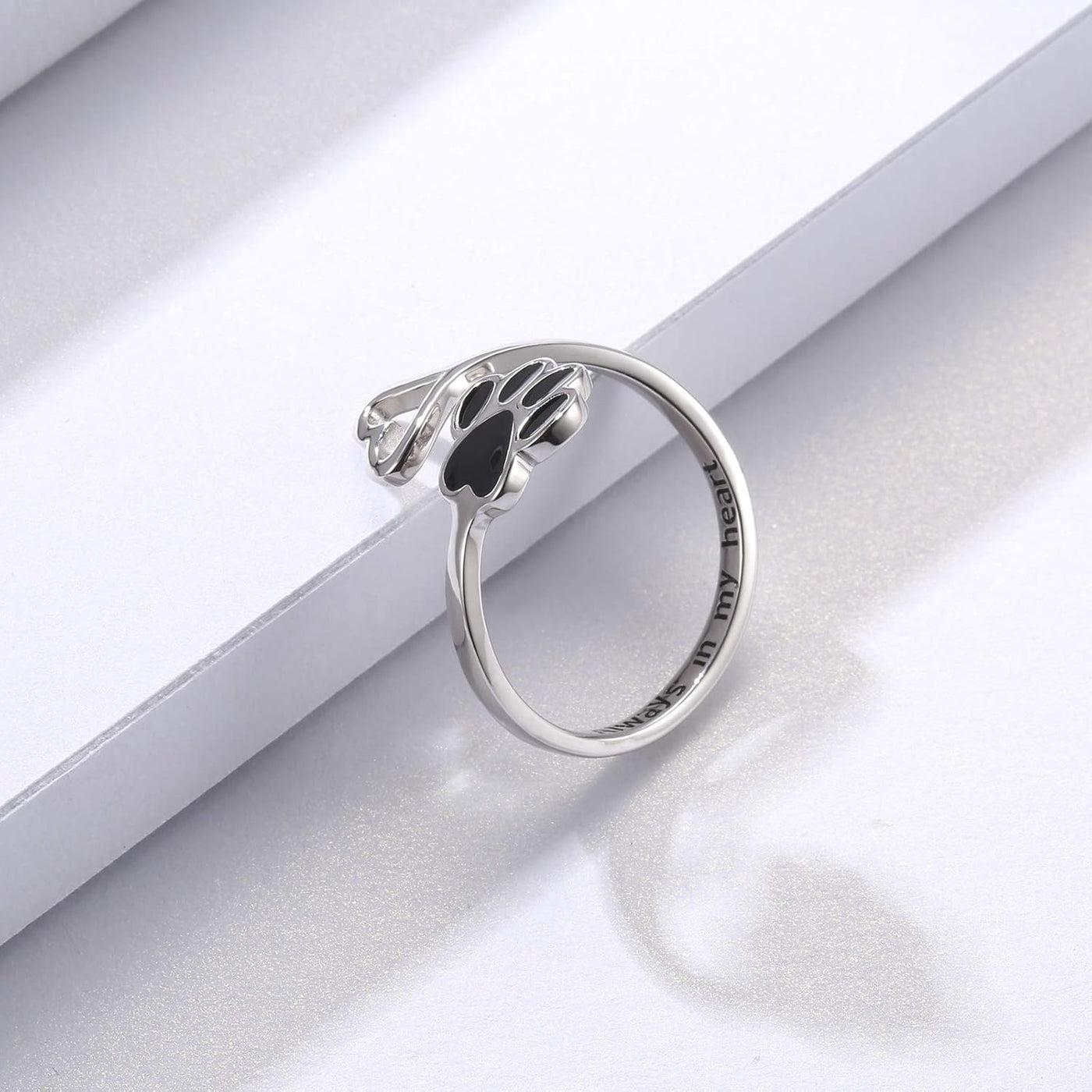 Handmade Paw Print Heart Sterling Silver Adjustable Ring