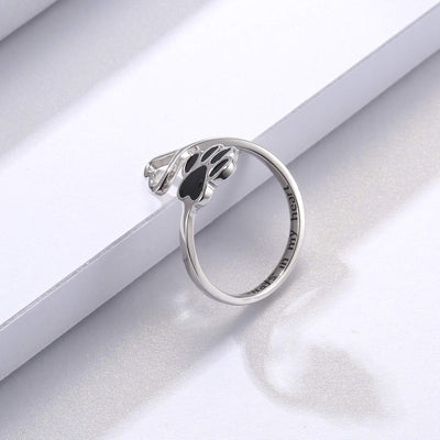 Handmade Paw Print Heart Sterling Silver Adjustable Ring