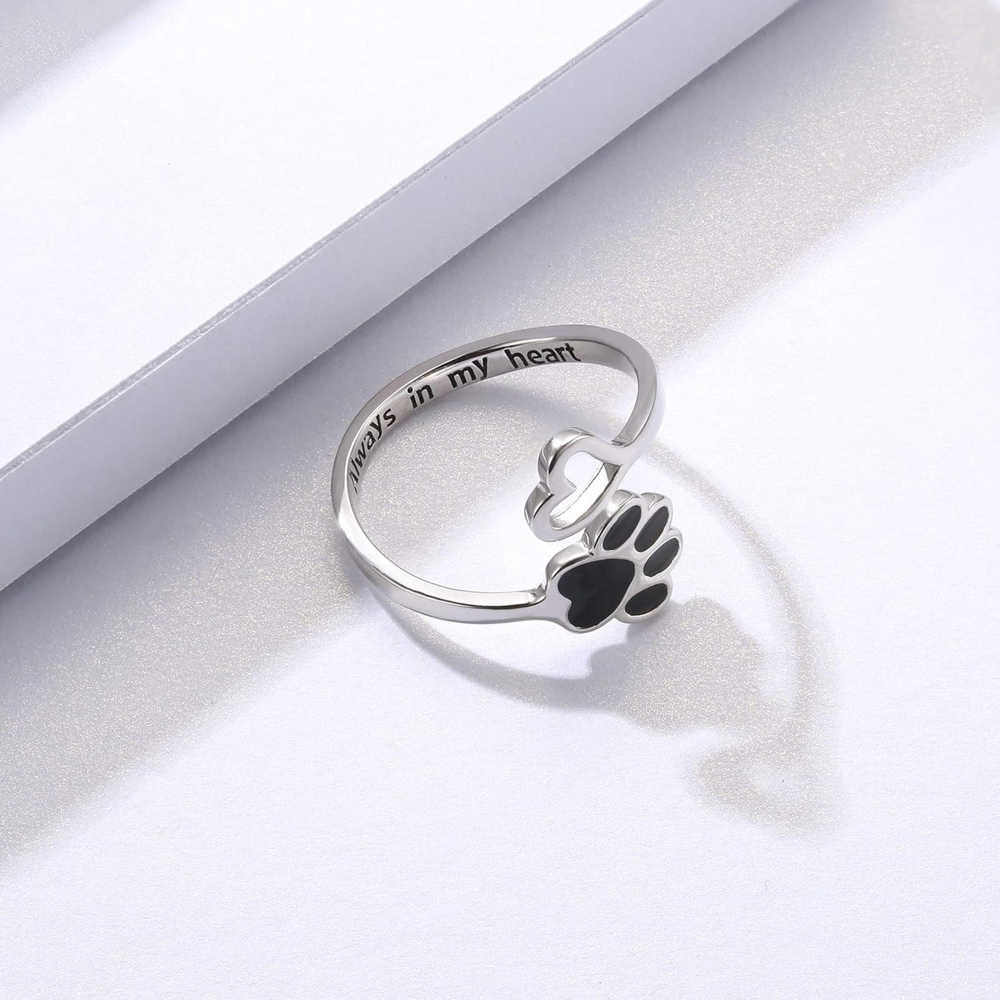Handmade Paw Print Heart Sterling Silver Adjustable Ring