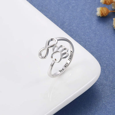 Handmade Paw Print Heart Sterling Silver Adjustable Ring