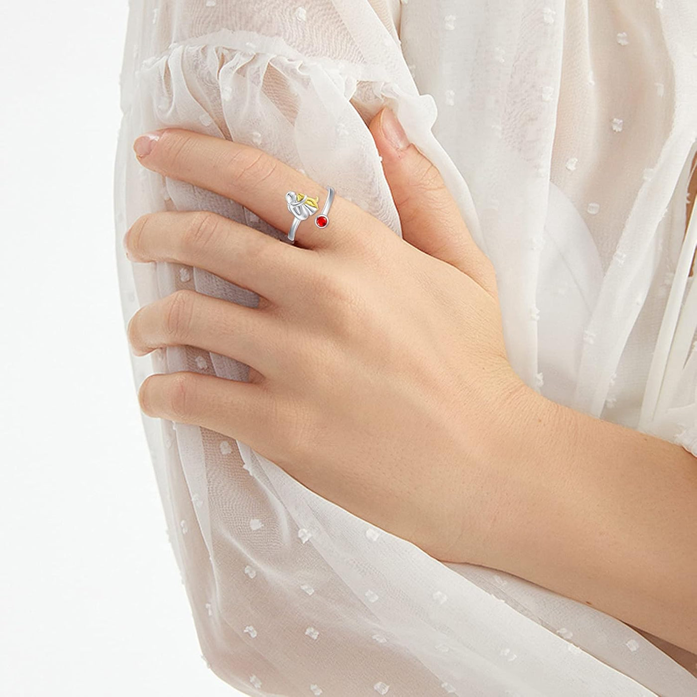 Adjustable Dog Ring with Girl Figure made of Silver