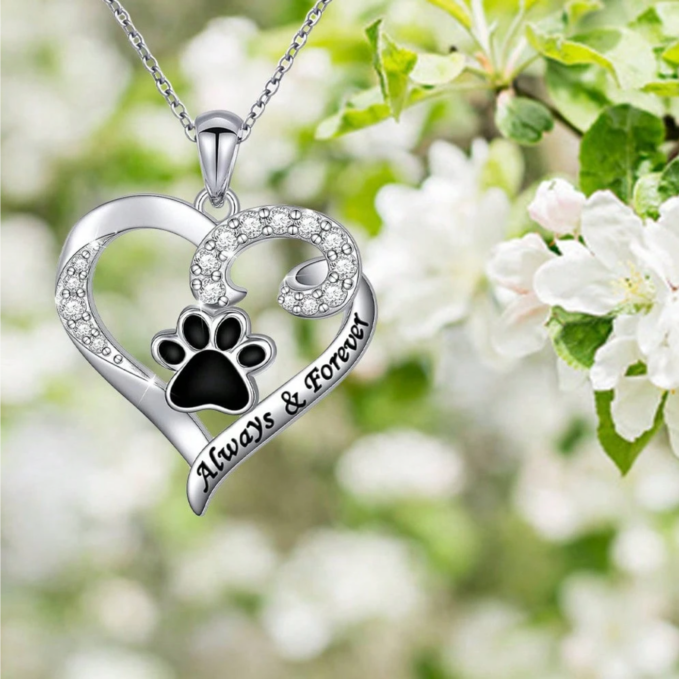Delicate Heart Dog Paw Necklace in Stainless Steel