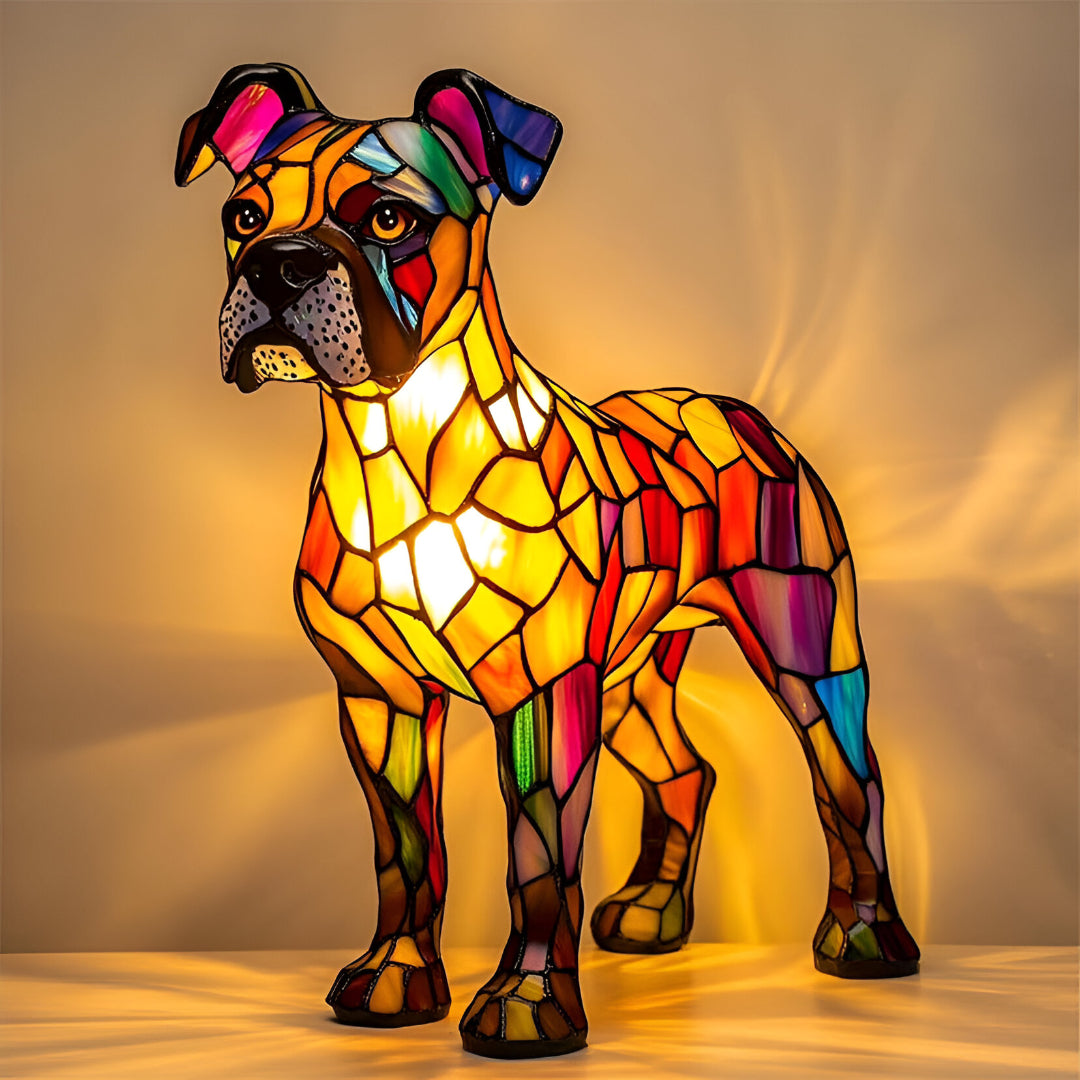 Buster | Handmade Stained-Glass Boxer Lamp