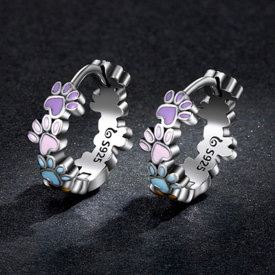 Colorful Paws Hoop Earrings made of Sterling Silver