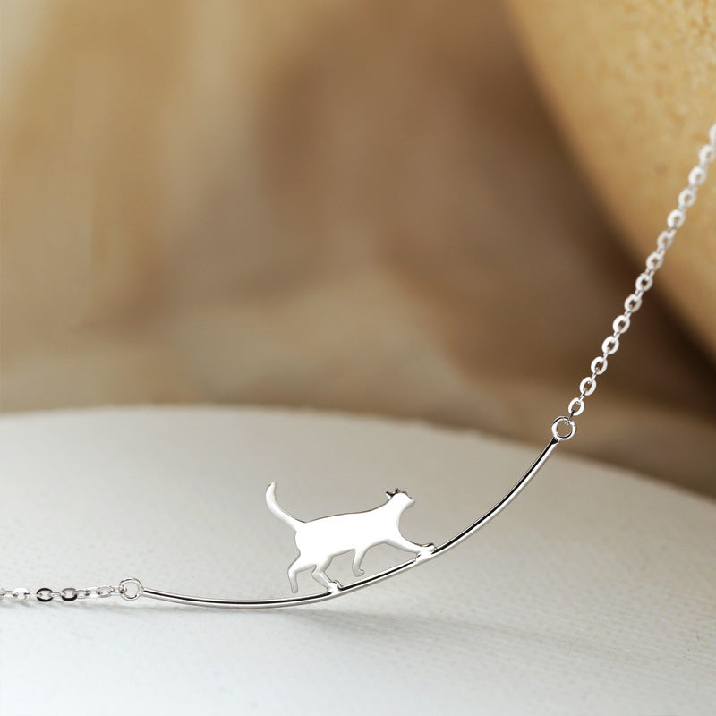 Climbing Cat - Silver Necklace