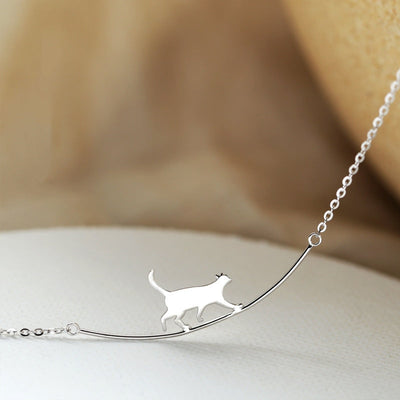 Climbing Cat - Silver Necklace