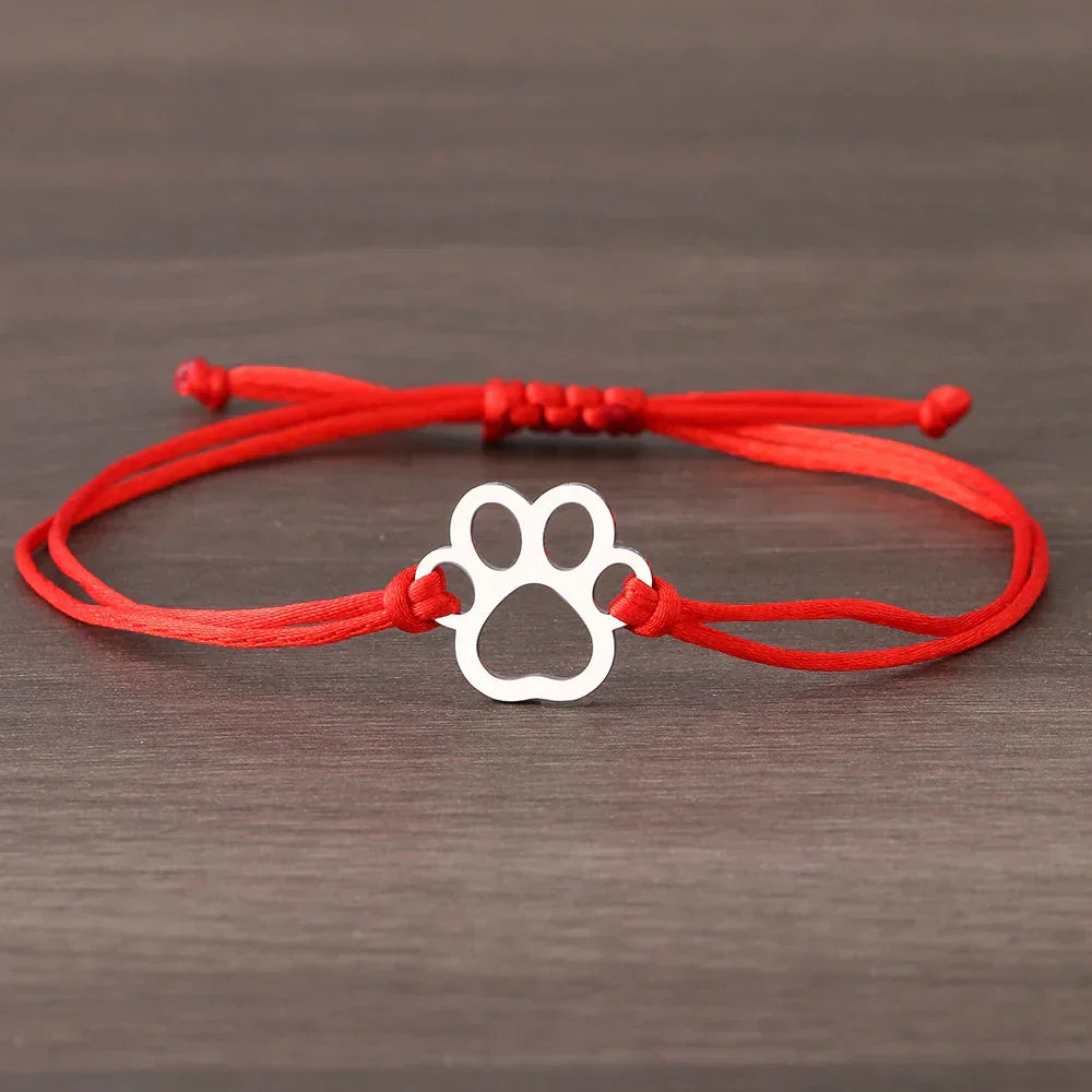Adjustable Paw Bracelet with Black & Red Cord