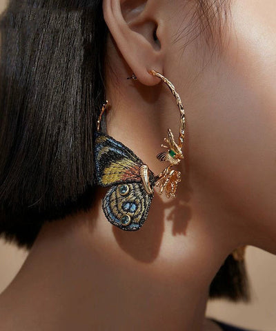 Earrings with Embroidered Butterfly Wings