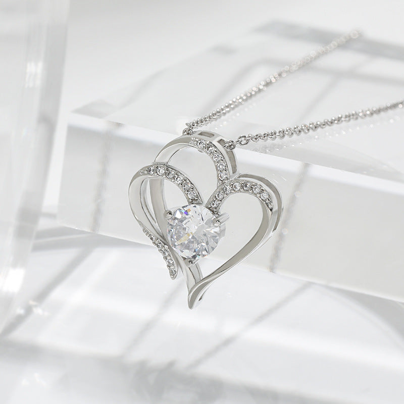 Double Heart Necklace with Zirconia