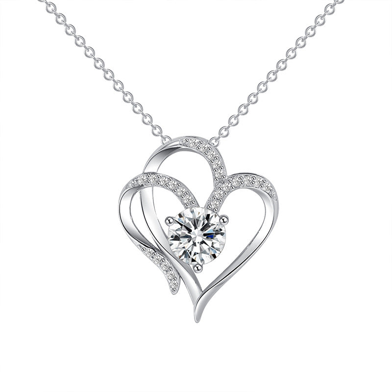 Double Heart Necklace with Zirconia