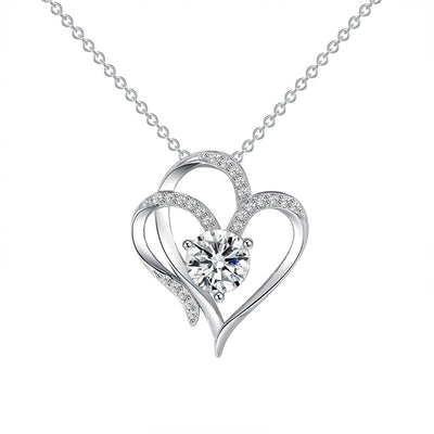 Double Heart Necklace with Zirconia