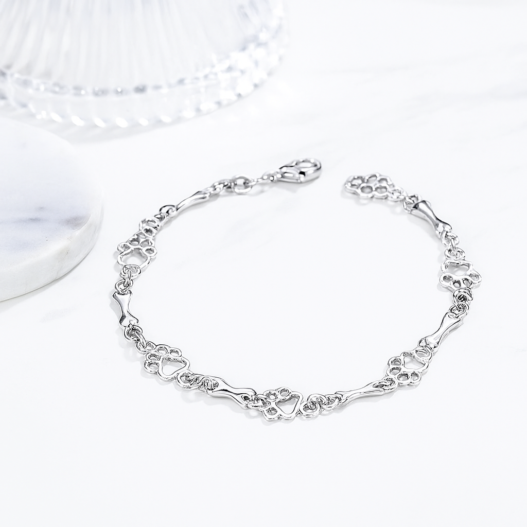 Dog Paw and Bone Charms Bracelet