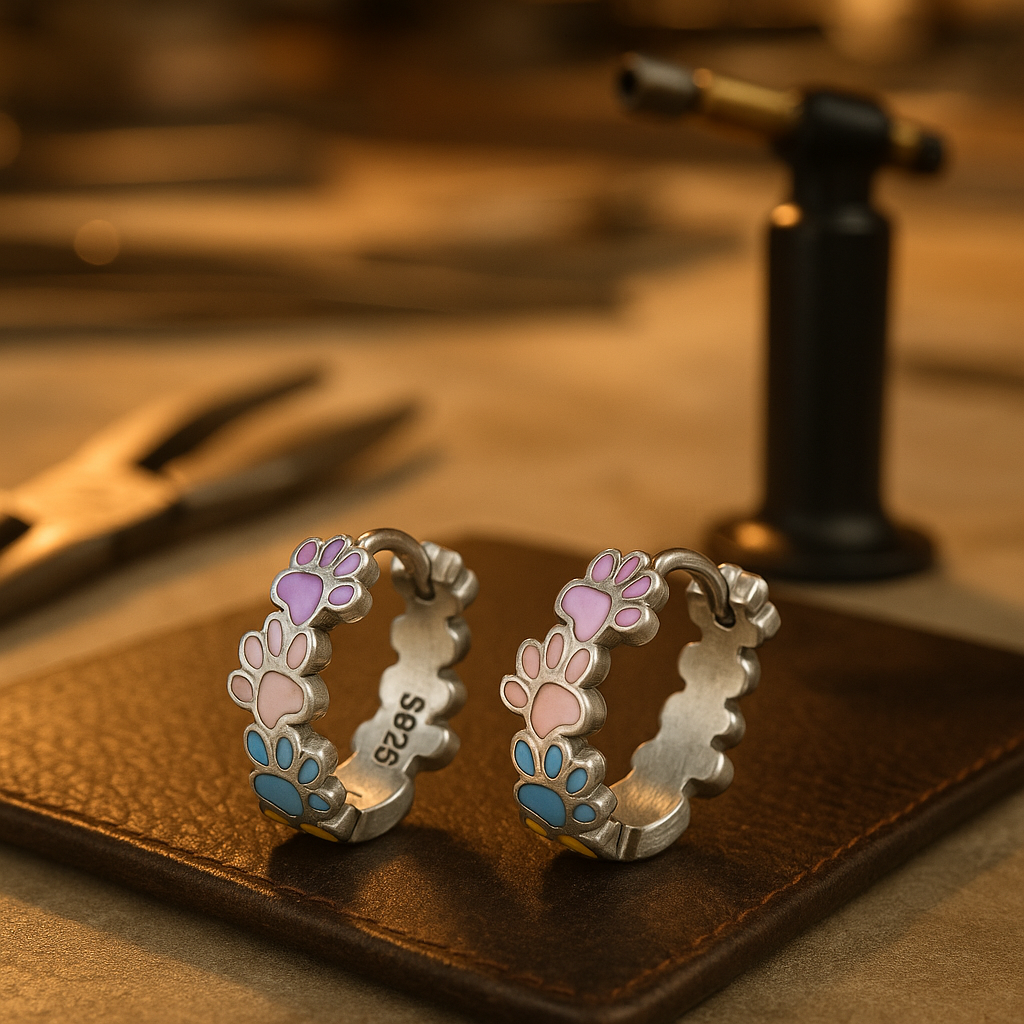 Colorful Paws Hoop Earrings made of Sterling Silver